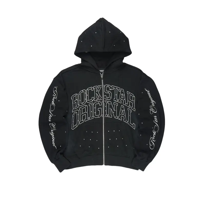 Alvina Black Rhinestone Zip Up Hoodie