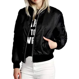 Women's Lightweight Bomber Jacket Casual Long Sleeve Fall Coat Zip Up Outerwear Windbreaker