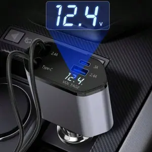 120W Retractable 4-In-1 Fast Charging Car Charging Cable 4-Port Car Charger Adapter Compatible With All Devices -  And Reliable Car Plug