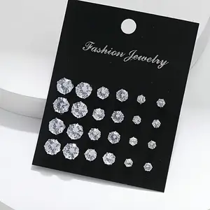 24Pcs Elegant Rhinestone Stud Earrings Set - Luxurious Sparkling Cubic Zirconia Earrings Chic Women Ear Stud Set Party Silvery Engagement Anniversary Jewelry Set