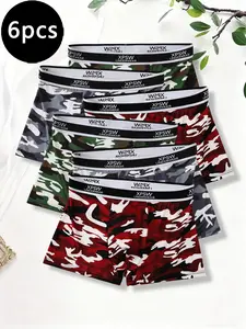 6-Pack Men's Underwear, Camouflage Boxer Briefs Waist, Soft Moisture-Wicking Stretch Fabric, Fitted Casual Wear for All Seasons