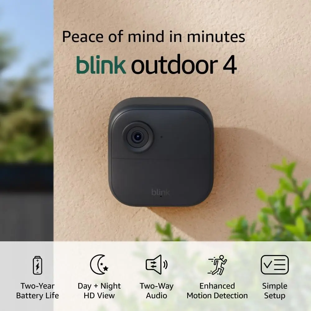 Blink Outdoor 4 – Wireless Smart Security Camera, Two-Year Battery Life, Two-Way Talk. Required Sync Module Not Included – Add-On Camera