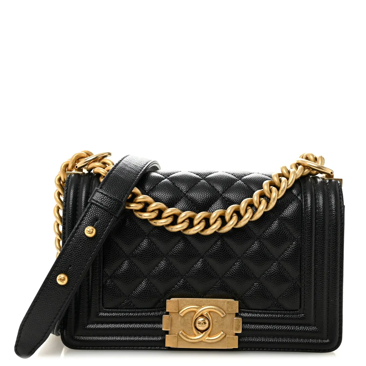Pre-owned CHANEL Calfskin Shoulder Bags Caviar Quilted Small Boy Flap Black