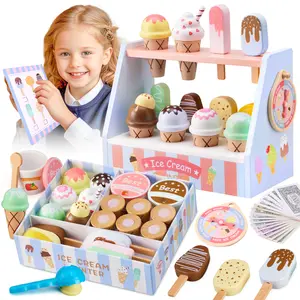 Ice cream toy, wooden ice cream toy set, pretend kitchen toy, ice cream shop toy set, dessert toy shop, suitable for 3, 4, 5, 6, 7, 8-year-old girls and boys, Christmas and birthday party gift