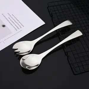Stainless Steel Mirror Polished Silver 2 Pcs Salad Fork 2 Pcs Salad Spoon Silverware Server Utensil Set