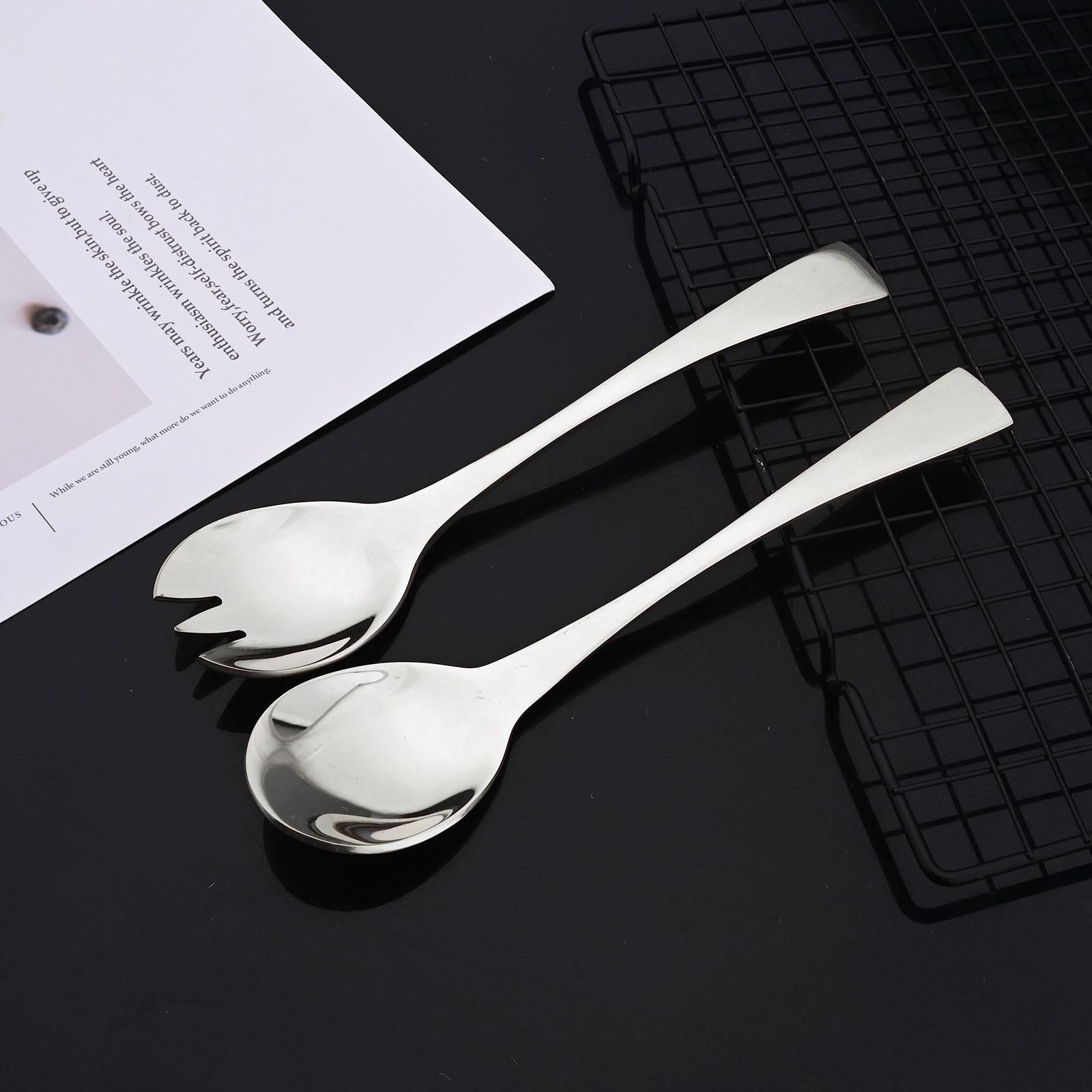 Stainless Steel Mirror Polished Silver 2 Pcs Salad Fork 2 Pcs Salad Spoon Silverware Server Utensil Set