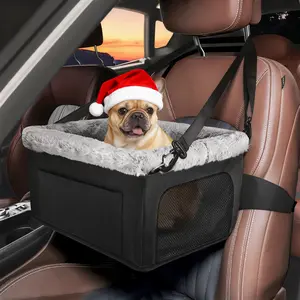 Premium Dog Booster Seat featuring Stable Metal Frame & Safety Tether for Pets Up to 20 lbs – Portable Car Seat with Plush Cushion and Storage Pockets for Small Dogs
