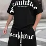 Men's 2-Piece Streetwear Shortsleeve Menswear Set - Polyester Top, Drawstring Waist Shorts for Daily Casual Summer Outfits & Hip-Hop Enthusiasts