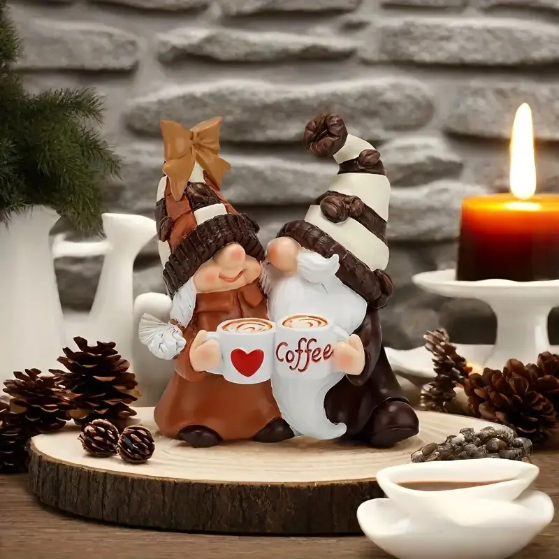 Handcrafted Coffee-Loving Couple Gnome Figurine Set, Decorative Figurines, Coffee For Two, Resin Crafted Home & Office Decor, Perfect Creative Gift for Anniversaries, Birthdays, Holidays, Ornaments, Craftsmanship