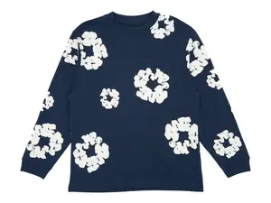 Denim Tears Long Sleeve Cotton Wreath T-shirt Navy