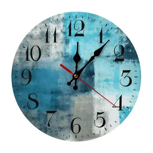 12 Inch Vibrant Blue Grey Abstract Oil Painting Style Wall Clock | Silent Sweep Movement Contemporary Ocean-Inspired Design, Battery Not Included, Ideal for Entryway, Studio, Home Office