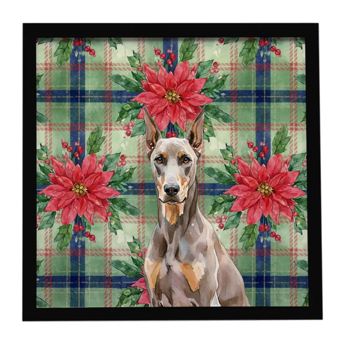 Carolines Treasures WDK8608MFP88 8x8 in. Artistic Fawn Doberman Pinscher Christmas Poinsettia Flowers Framed Metal Print, Home Decor Artwork, Holiday Gift Decoration