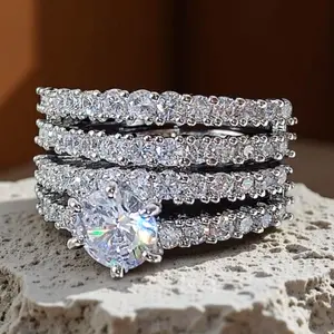 2-Piece Bridal Wedding Ring Set - Golden-Plated 6-Prong Cubic Zirconia Engagement Rings for Women | Proposal Jewelry Gift