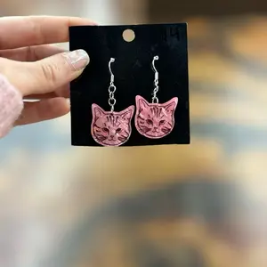 Pink Cat Dangle Earrings