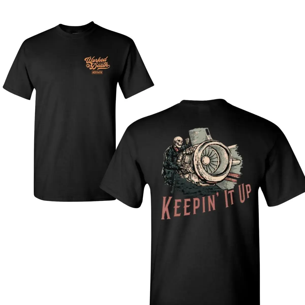 Unisex Cotton Graphic Tee Skeleton Aircraft Mechanic Aviation Maintenance Print Shirt Retro Style Workwear Streetwear Soft Breathable Short Sleeve Crewneck Casual Top Gift Idea for Aviation Lovers Mechanic Crew Everyday Wear