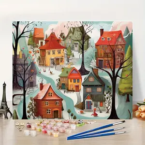 1Pcs Colorful Houses in Snowy Town - Beginner-Friendly DIY Paint by Numbers Kit - 16x20 Inches - Frameless - Coloring by Numbers - Handcraft Art Set -Paint by Numbers- Acrylic Digital Oil Painting- Ideal for Home Wall Decor and Gifts - Frame Not Included