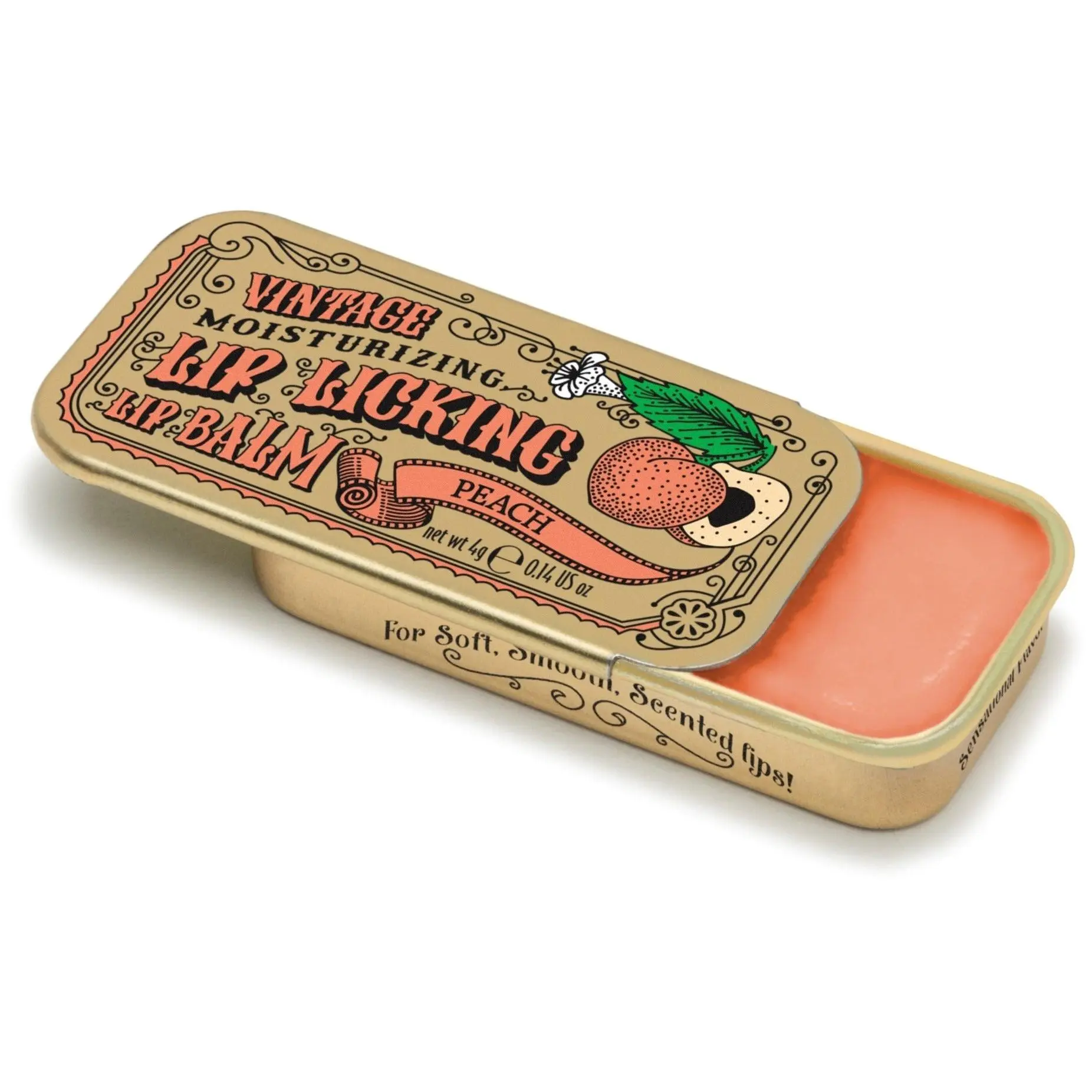 Tinte Cosmetics Sweet Peach Moisturizing Lip Tint - Flavored Balm with Organic Shea Butter, Cruelty-Free, Vintage Slider Tin, 0.23 oz, Silky, Smooth, Lip Care Routine