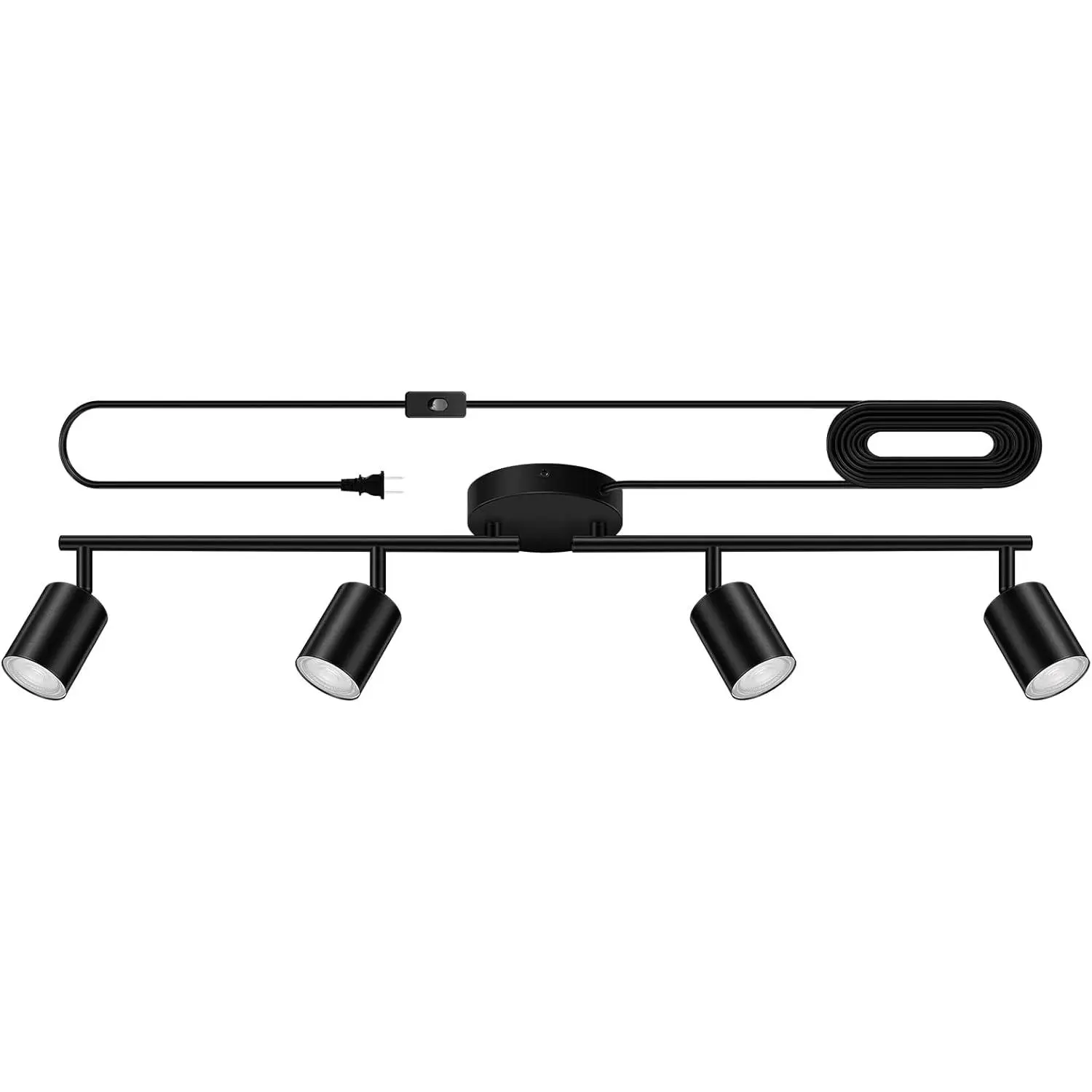 Plug in Track Lighting, LED Track Lighting Fixtures Ceiling, Black 4-Light Kitchen Light Kit, Plug in Wall Light with 14.8ft Power Cord, Rotatable Ceiling Spotlight for Bedroom(GU10 Socket, NO Bulb)
