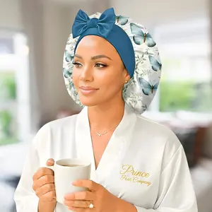 Prince Hair Company Floral Butterfly Satin Hair Bonnet - Adjustable Handmade Charmeuse Silk Sleep Cap for Ultimate Hair Protection - Machine Washable