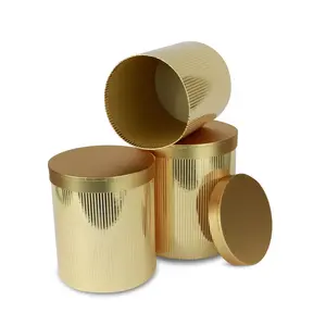 Set of 3, Large Round Flower Box, Shiny Gold | W6898