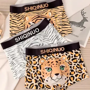 SHIQINUO Menswear Animal Print Boxer Briefs - Men's Seamless Breathable Stretch Underwear, 3D Bulge Pouch Tiger/Leopard Trunks, Date Night Lingerie Style, Gift for Boyfriend