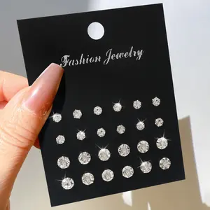 12 Pairs Stainless Steel Cubic Zirconia Stud Earrings Set 4-6mm Small Heart/Square/Round CZ Earring Pack Hypoallergenic Minimalist Jewelry for Men Women Students Daily Wear