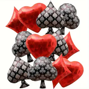 12-Piece Aluminum Foil Balloon Set for Party Decor, Heart Shape, Square Pattern, Ideal for Birthdays, Friends Gatherings, Events
