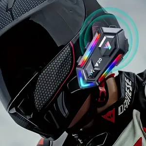V120 Helmet Wireless Earphones with Colorful LED Effect Hands Free Calls Music Playback Voice Assistant Detachable Installation Type C 1000mAh Battery Wireless Enabled Plastic Material with Two Microphone Options for Various Helmets Riders