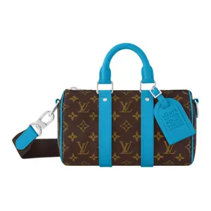 Louis Vuitton Keepall Bandoulière 25 Handbag for Men – Detachable Adjustable Strap, Zip Closure, Coated Canvas, Blue and Brown