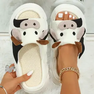 Cartoon Cow Cotton Slippers Cute Plush Animal Slippers  Indoor Outdoor Slippers Shoes Springfresh