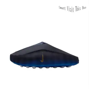 Black-to-Blue Gradient Perforated Foam Mules, Chunky Slip-On Clogs with Textured Studded Sole, Trendy Streetwear Footwear for Urban Style