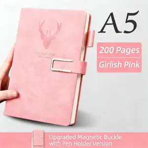 Vintage A5 Leather-Look Notebook, Soft Cover with Bookmark, Ideal for Business Meetings and College Students, Durable Design