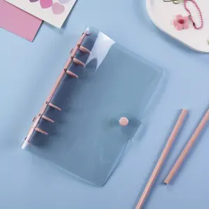 1pc A6 Candy Colored Loose-Leaf Clip Transparent Thickened PVC Cover Document Budget Book Color clip binder case 6-hole transparent binder ledger case