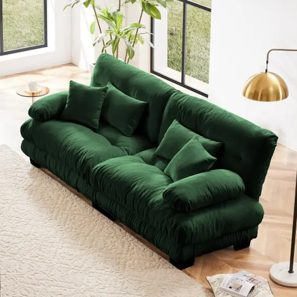 Cloud Couch 2 Seater Sofa, Chenille Fabric Deep Seat Sofa with Lumbar Pillows & Throw Pillows, Modern Comfy Couch for Living Room, Apartment