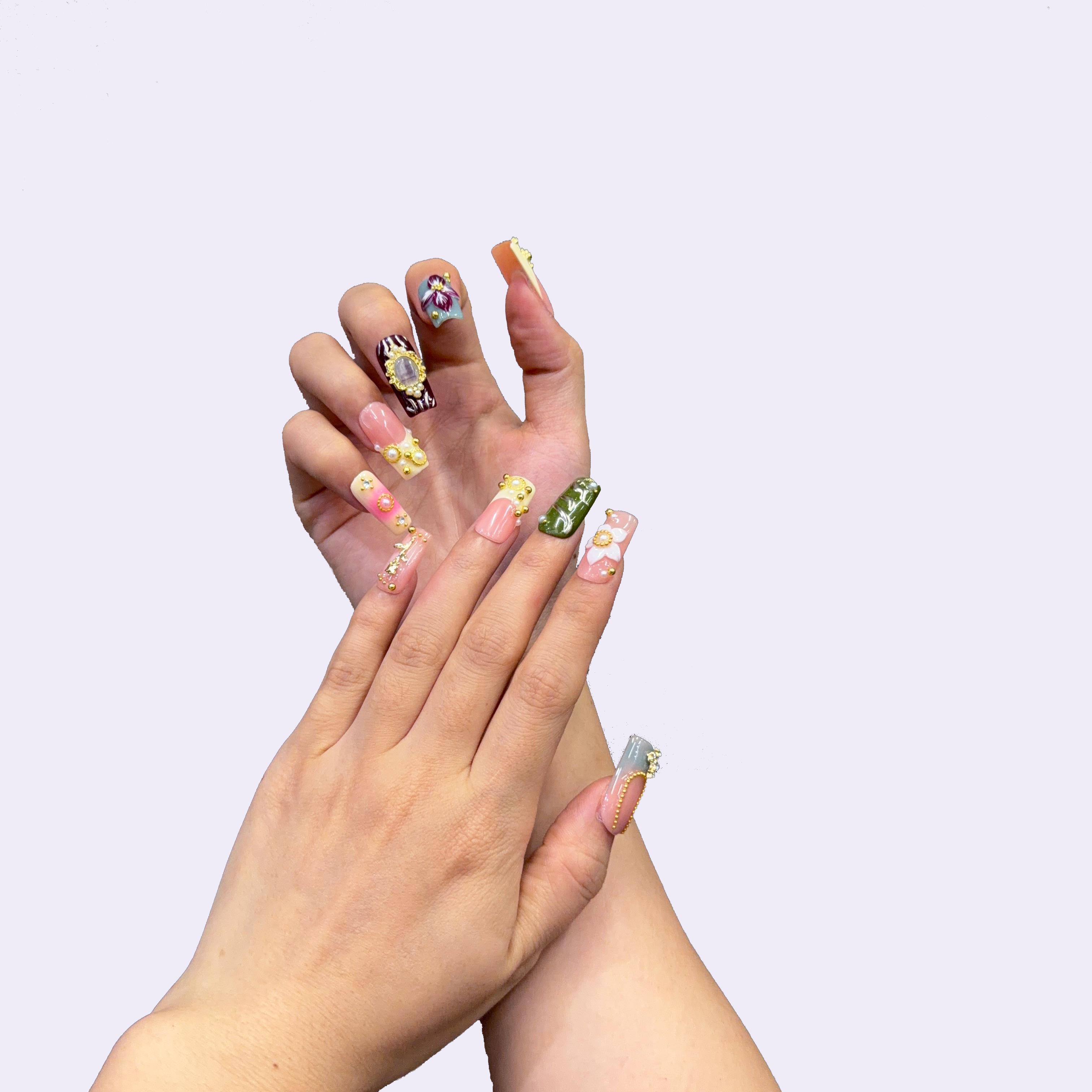 Echo Nails DreamWear – Handcrafted 3D Press-On Nails | Reusable, Long-Lasting, Salon-Quality Handpainted Cute Designs High Quality Press On Nails 10 PCS Nail Art Handmade Press Ons