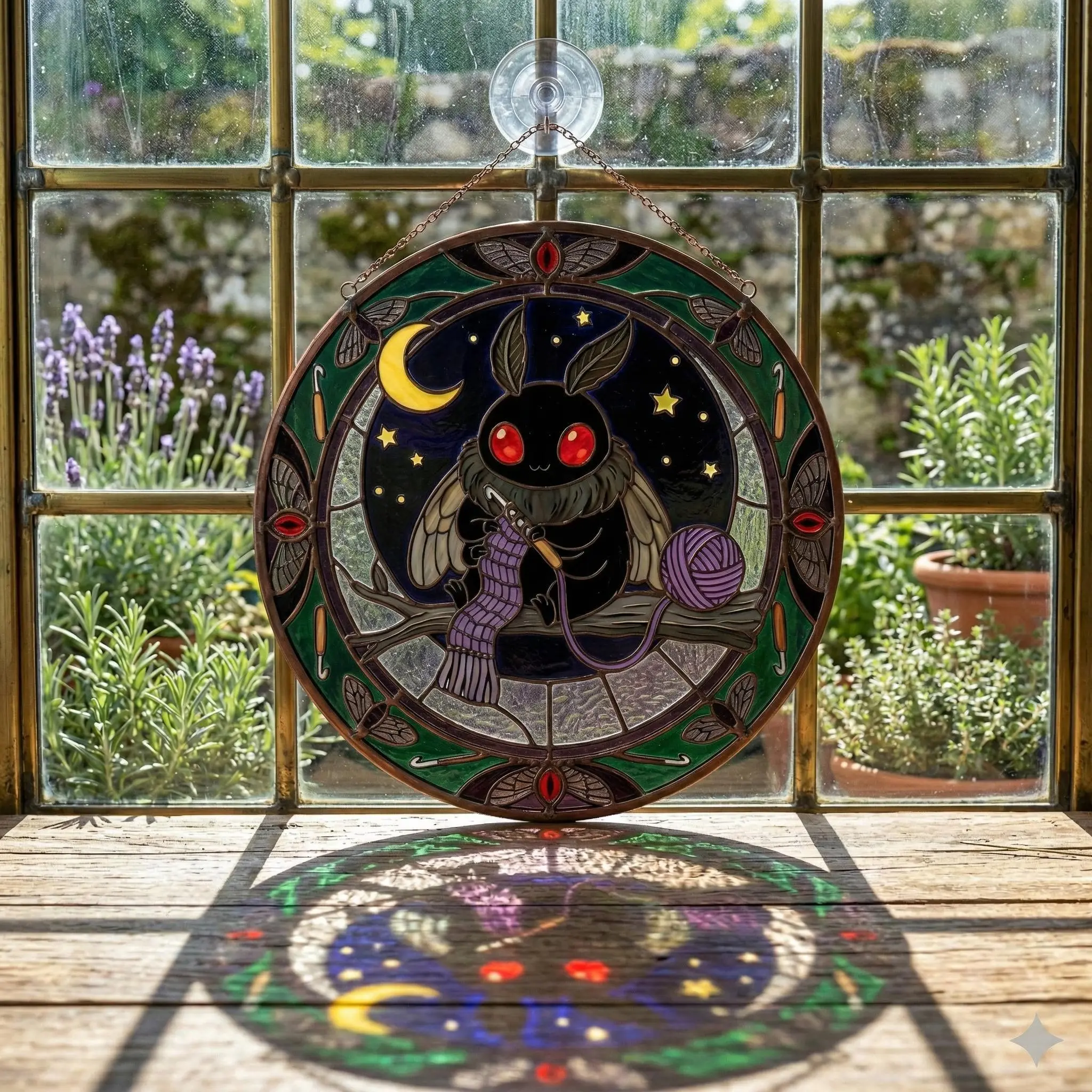 Mothman Stained Glass Suncatcher, Cryptid Window Hanging Decor, Gothic Paranormal Gift, Halloween Decorate