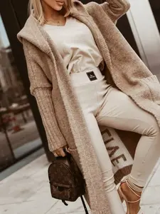 Full Size Hooded Knit Open Front Cardigan Plus Size