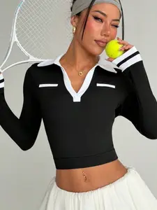 Women's Vintage Fashion Casual Running Sports Polo Shirt, Fitness Yoga Pilates Top, Stylish Youthful Look, Perfect for Gym and Daily Wear