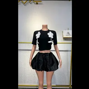 Removable Flower Short Sleeve Puffer Set