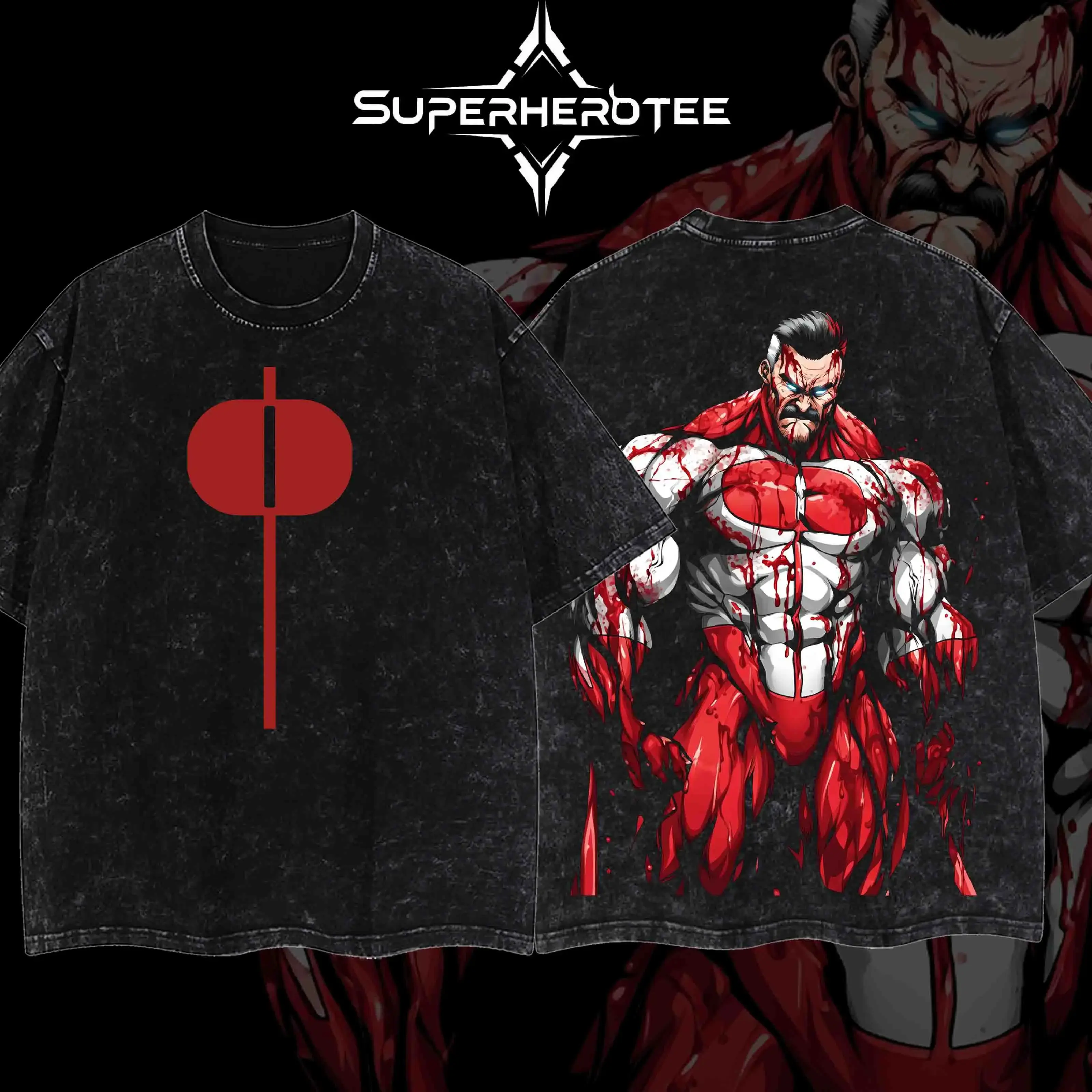 Retro Omni Man Superhero Graphic T-Shirt | Vintage Washed Heavyweight Cotton Oversized Streetwear Shirt | Invincible Comic Fan Gift For Men | Classic Straight Cut Short Sleeve Apparel Top | Trendy Casual Movie Merch Designer Tees Everyday Clothing
