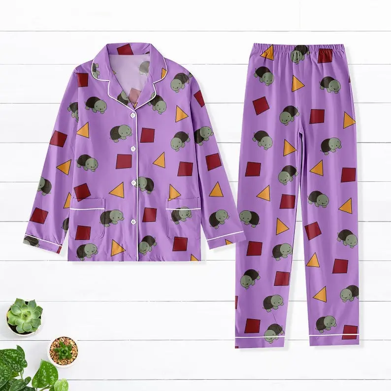 Kpop Demon Hunters Satin Unisex Pajamas, Zoey’s Turtle Print Pajamas Set, Kpop Movie Fan Pjs Set, Zoey Loungewear