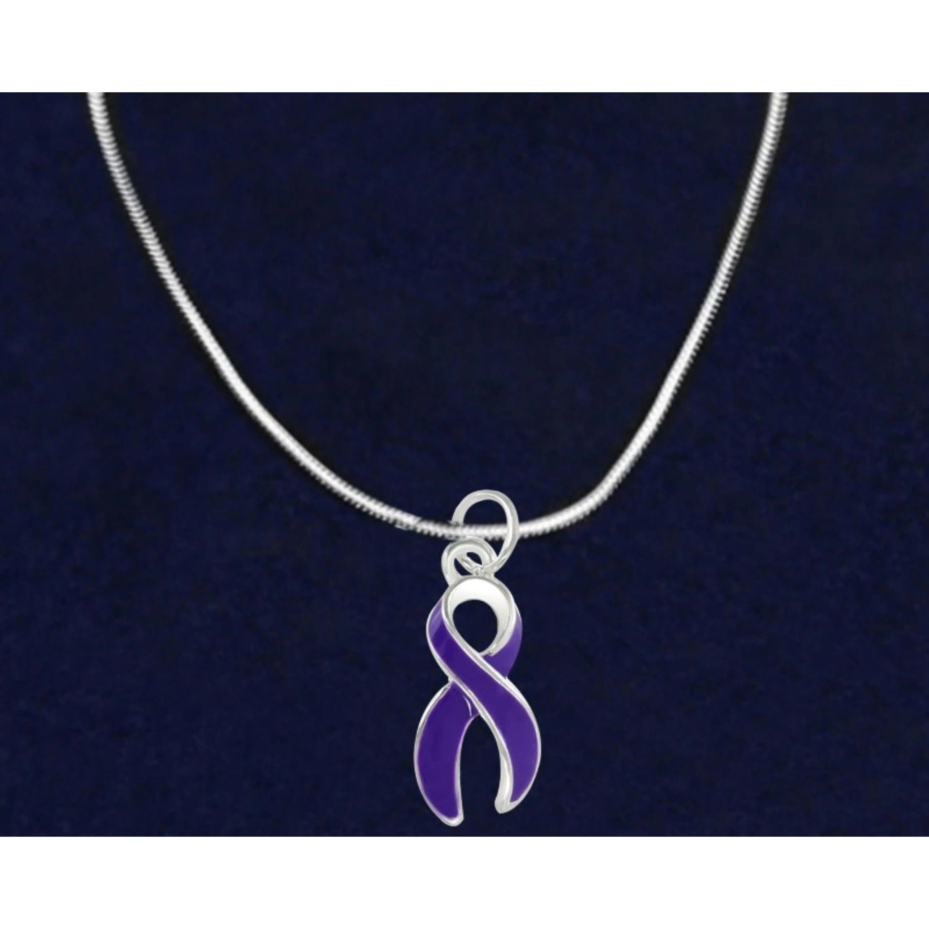 Large Purple Ribbon Necklace with Silver Chain and Pendant
