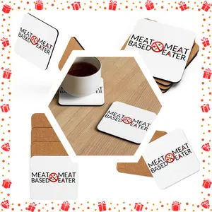 MEAT EATER Cork-back Coaster Set by MojiOG - Carnivore Meat Lover's Mancave Womancave Reusable Drink Coasters - Non Vegan Vegetarian Hater BBQ Grilling Backyard Patio Beer Mats - Gift for Friends, Fam, Dudes, Homies, Brothers, Cousins, Chefs, Cooks etc...