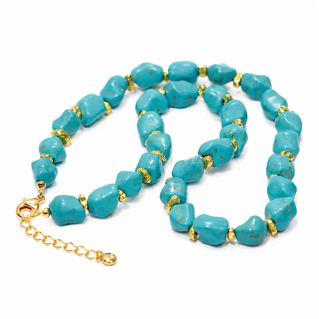 LUMINA,Bohemian Freeform Beads Turquoise Nugget Necklace - December Birthstone Gold Plated ,Oranic Shape Turquoise Adjustable, for Women Young Lady Mother Friends,16''