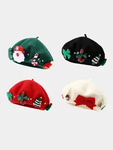 Women's Christmas Bowler Hat, Warm Wool Beret Cap for Winter, Fashionable Painter Style Beanie, Versatile Holiday Headwear