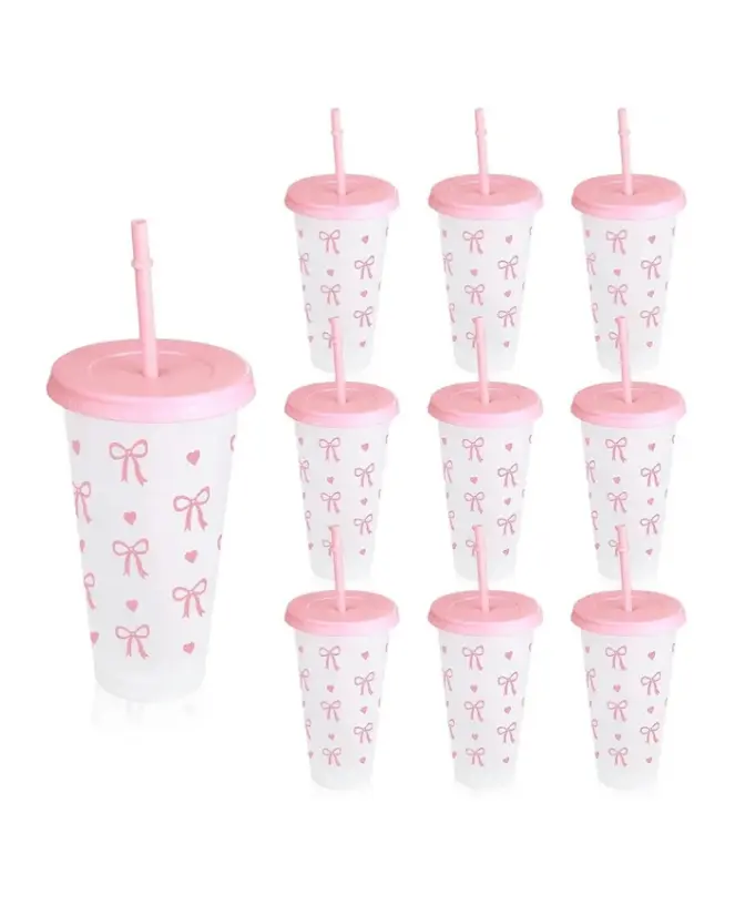 24oz Capacity Bow-Heart Butterfly Reusable Drink Cup - Leak-Proof, Adorable Coquette Aesthetic Drinkware Gift Bottle, Unisex Portable Washable Tumbler with Lid for Coffee, Smoothies, Festive Holiday Supply