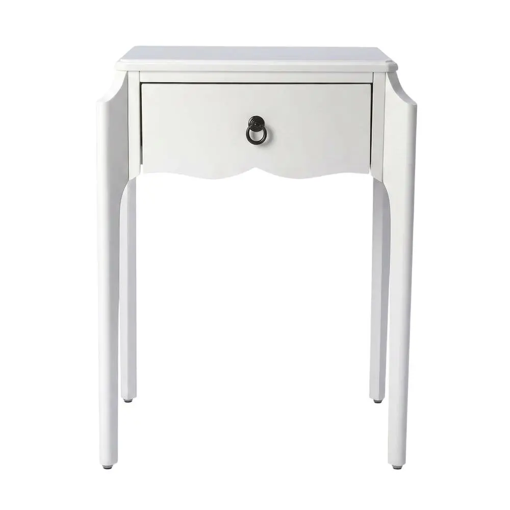 1-Drawer Nightstand with Distressed Detail, Glossy Finish, Safety Stop & Floor Protection, Transitional Single Drawer Bedroom Bedside Table