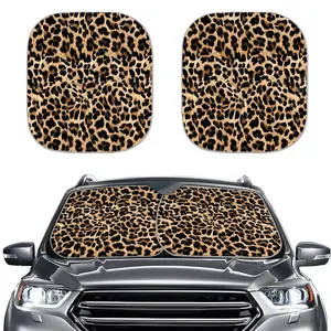 2 Pack Leopard Print Car Windshield Sun Shade - Blocks UV & Heat Keeps Your Car Cool in Summer | Foldable Sunshade for Front Window, Anti-Glare, Protects Interior From Sun Damage, Fits Most SUVs Sedans Trucks