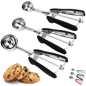 Cookie Scoop Set, 3Pcs Ice Cream Scoop, Cookie Scoops for Baking Set of 3, 18/8 Stainless Steel Cookie Scooper for Baking, Ice Cream Scooper with Trigger Release, Cookie Dough Scoop with Non-slip Grip, Baking Utensils Kitchen