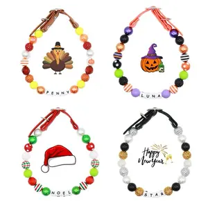 Custom Beaded Name Holiday Collar for Dogs and Cats - Small, Medium and Large Pets-Adjustable Handmade in the USA with Colorful Beads-Pet Accessories